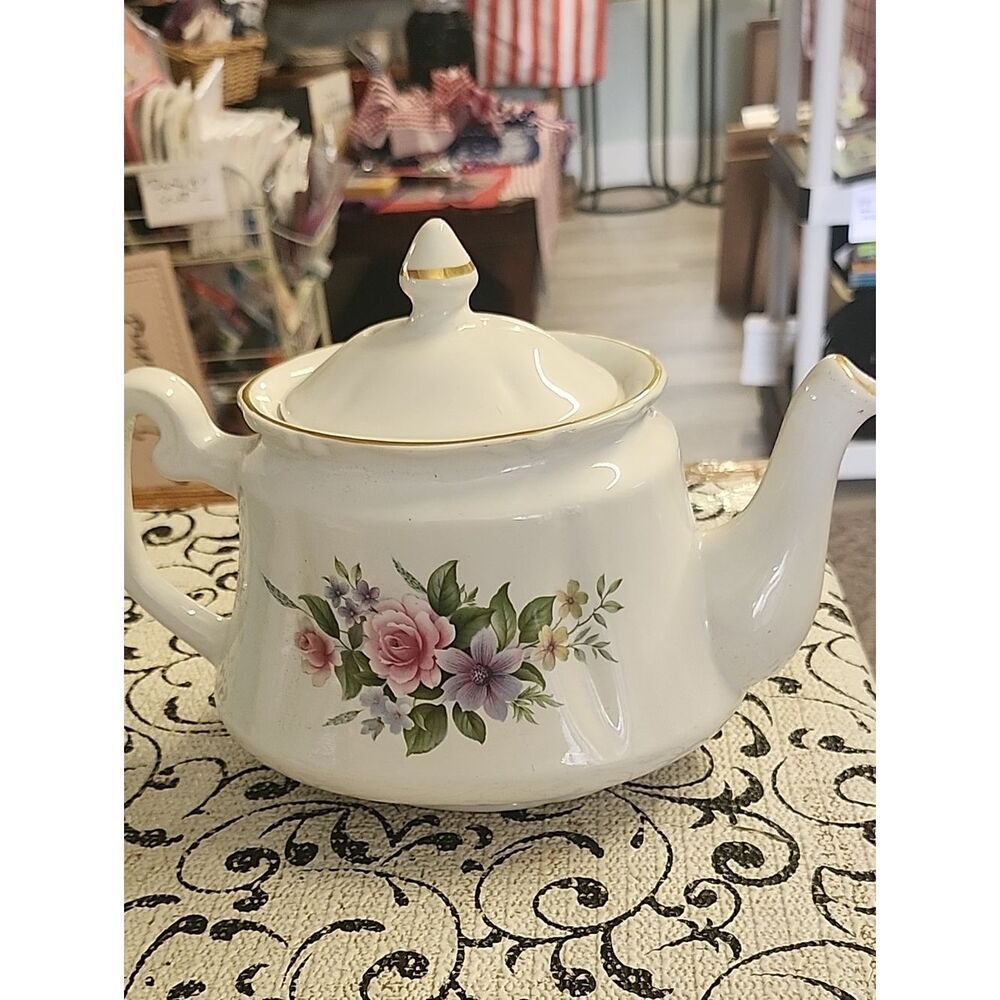 Vintage  Crownford Floral Porcelain Teapot with Gold Trim